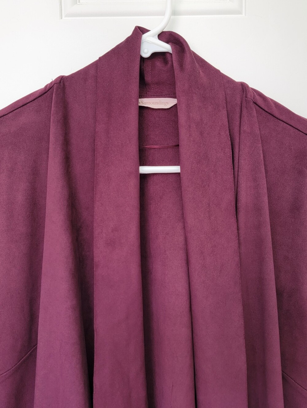 Soft Surroundings Shape Drape Faux Suede Open Cardigan Burgandy Cascading Large - Picture 2 of 8